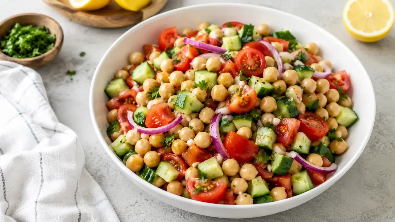 Salada de Grão-de-Bico com Legumes: Refeição Fresca e Fácil